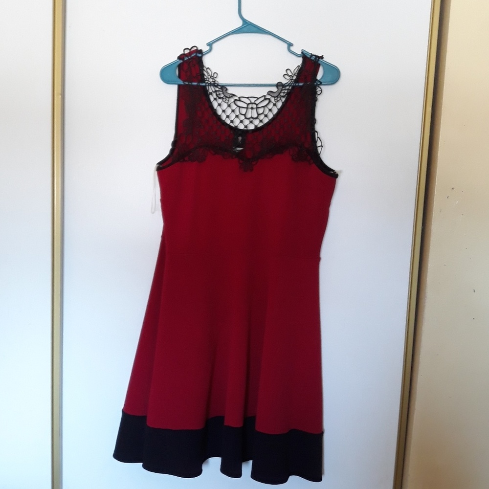 Plus Size skater skirt lace black and red dress 3x